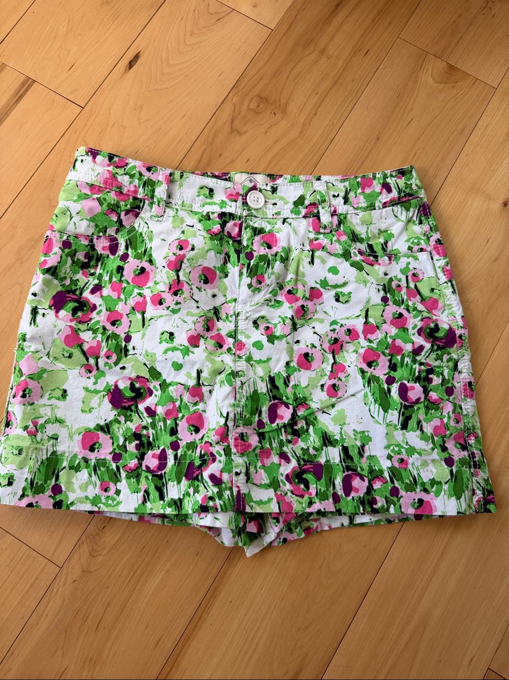 St. John's Bay Green and Pink Floral Mini Skort with Shorts